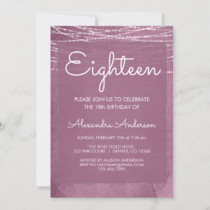 Eighteenth Purple String Lights Birthday Party Invitation