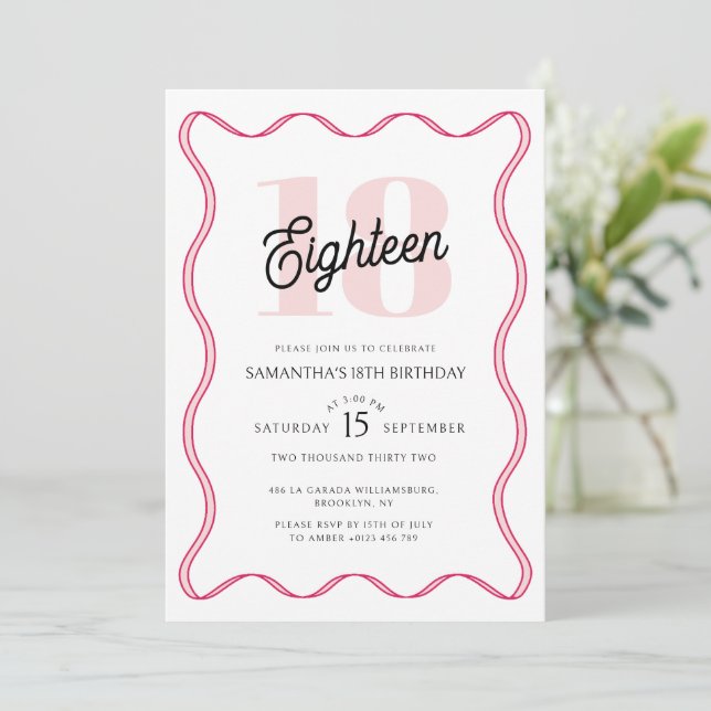 Eighteenth Retro Wavy Minimalist 18th Birthday  Invitation (Standing Front)
