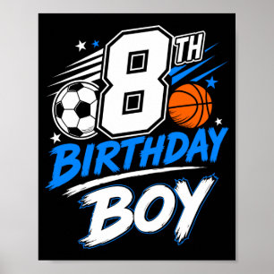 Eighth birthday boy athletic game sphere design poster