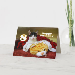 Eighth Birthday Kitten with Toy Tiger Card