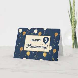 Eighth Employee Anniversary Gold Look Balloons Card