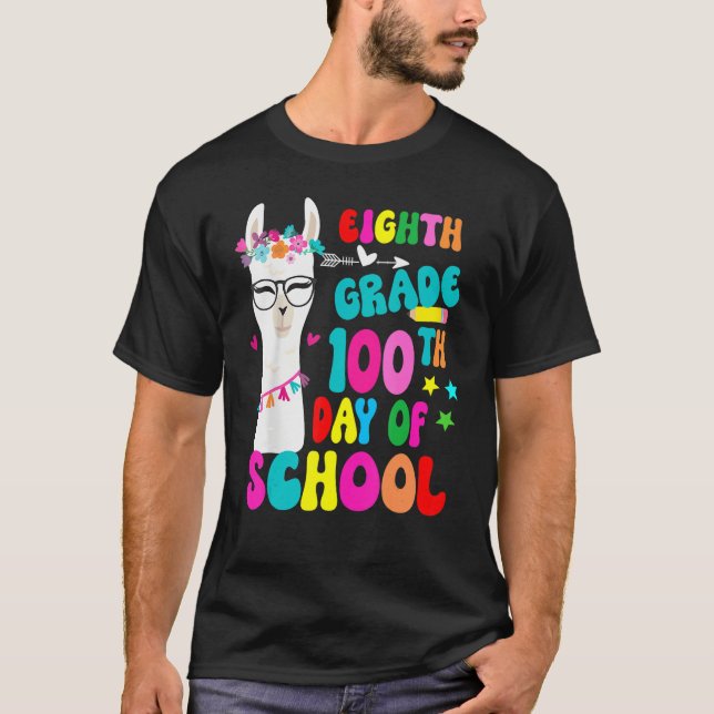 Eighth Grade 100 Days Smarter No Prob Llama Teache T-Shirt (Front)