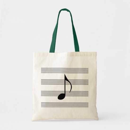 Eighth note on music staff / musical stave stripes tote bag