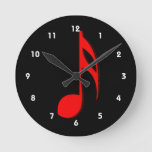 eighth note red black music design.png round clock