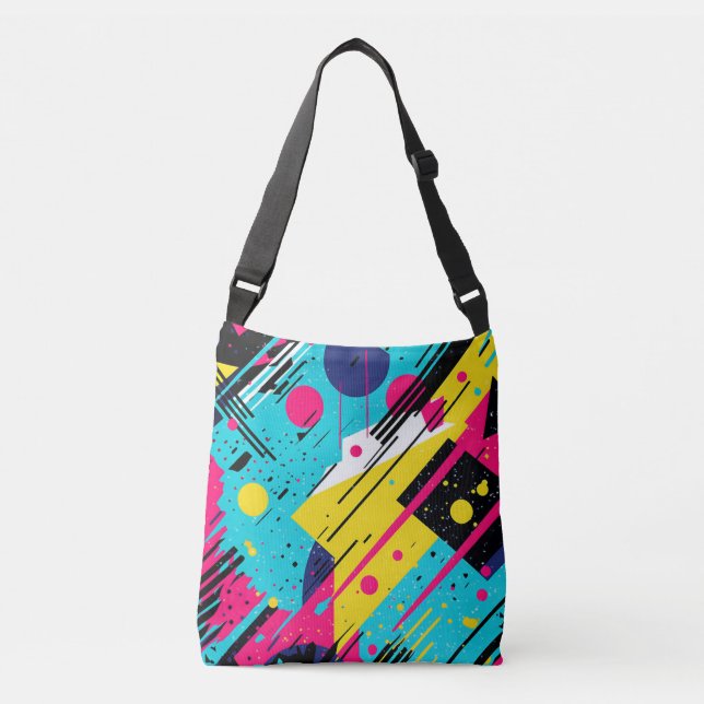 Eighties 80's Retro Geometric Pattern Crossbody Bag (Front)