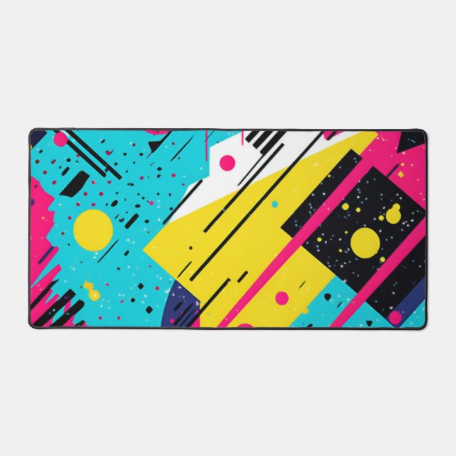 Eighties 80's Retro Geometric Pattern Desk Mat (Front)