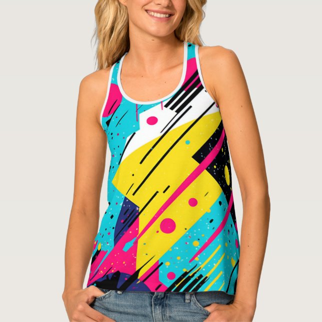 Eighties 80's Retro Geometric Pattern Tank Top (Front)