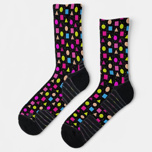 Eighties Black Retro Neon Style Crew Socks