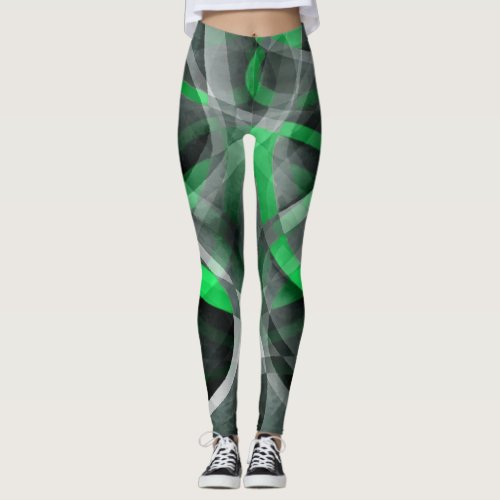 Eighties Chic Succulant Green and Grey Abstract Pa Leggings