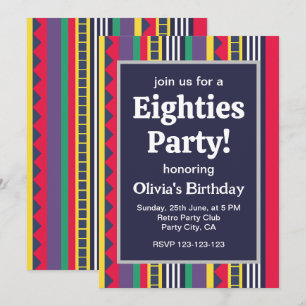 Eighties Colorful Stripes 80s Birthday Party Invitation