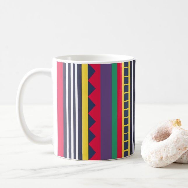 Eighties Colorful Stripes  Coffee Mug (With Donut)