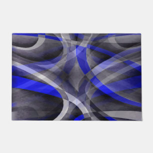 Eighties Groovy Royal Blue and Grey Arched Line Pa Doormat