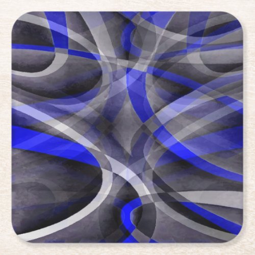 Eighties Groovy Royal Blue and Grey Arched Line Pa Square Paper Coaster
