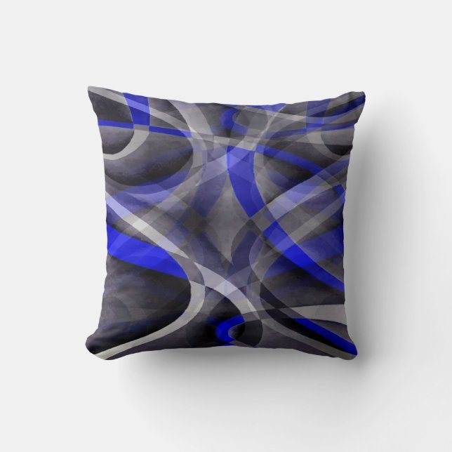 Eighties Groovy Royal Blue and Grey Arched Line Pa Throw Pillow (Front)