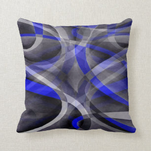 Eighties Groovy Royal Blue and Grey Arched Line Pa Throw Pillow