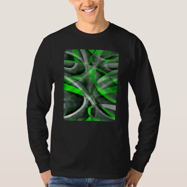Eighties Lime Green On Grey Abstract Strip Pattern T-Shirt (Front)
