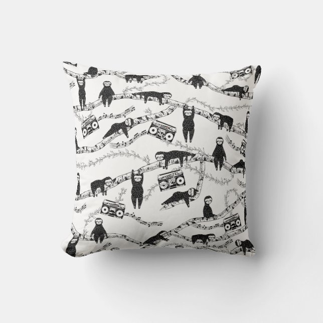 Eighties Music sloth pattern Throw Pillow (Front)