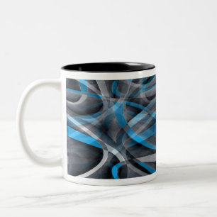 Eighties Pastel Blue and Grey Arched Line Pattern Two-Tone Coffee Mug