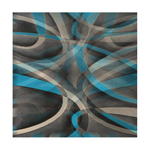 Eighties Pastel Blue and Grey Arched Line Pattern Wood Wall Art