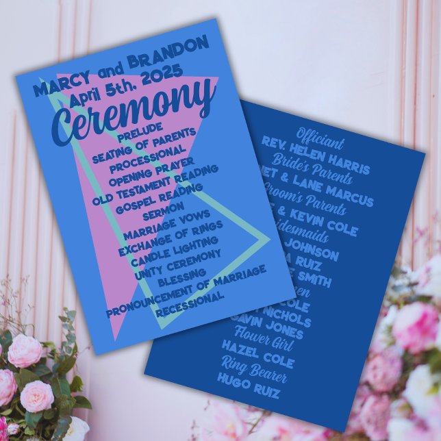 Eighties Pastels on Blue New Wave Wedding Program (Creator Uploaded)