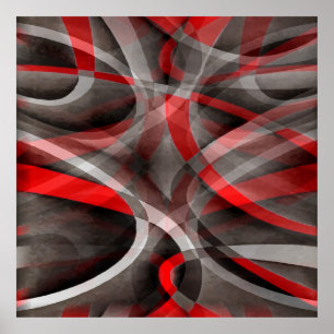 Eighties Red White and Gray Layered Curves Poster