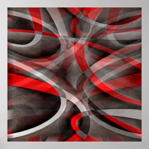 Eighties Red White and Gray Layered Curves Poster