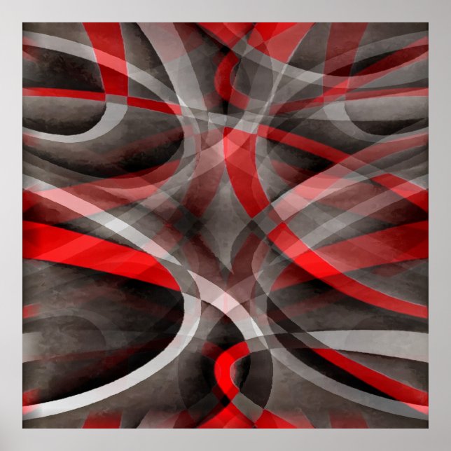 Eighties Red White and Gray Layered Curves Poster (Front)