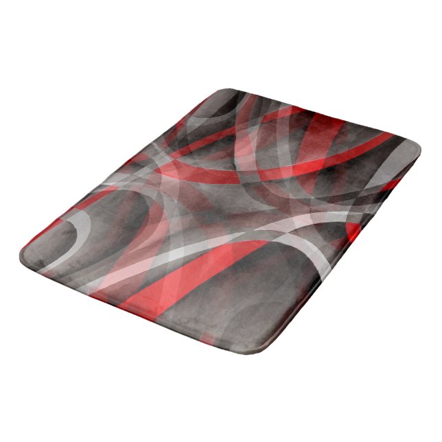 Eighties Red White and Grey Layered Curves Bath Mat (Angled)