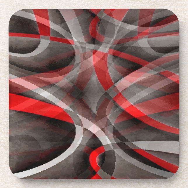 Eighties Red White and Grey Layered Curves Beverage Coaster (Front)