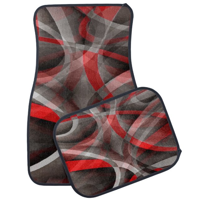 Eighties Red White and Grey Layered Curves Car Floor Mat (Set)