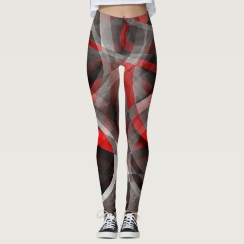 Eighties Red White and Grey Layered Curves Leggings