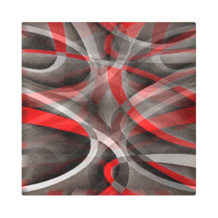 Eighties Red White and Grey Layered Curves Metal Print