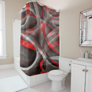 Eighties Red White and Grey Layered Curves Shower Curtain