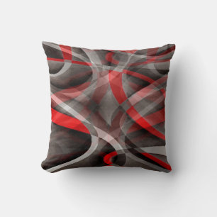 Eighties Red White and Grey Layered Curves Throw Pillow