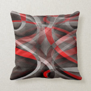 Eighties Red White and Grey Layered Curves Throw Pillow