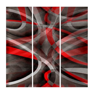 Eighties Red White and Grey Layered Curves Triptych