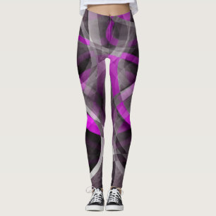 Eighties Retro Magenta and Grey Artistic Pattern Leggings