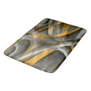 Eighties Retro Mustard Yellow and Grey Abstract Cu Bath Mat