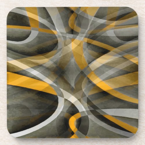 Eighties Retro Mustard Yellow and Grey Abstract Cu Beverage Coaster