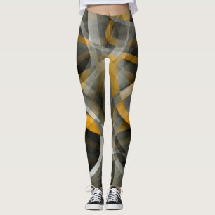 Eighties Retro Mustard Yellow and Grey Abstract Cu Leggings
