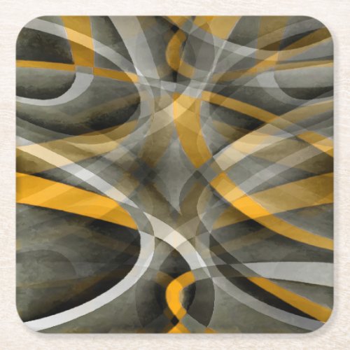 Eighties Retro Mustard Yellow and Grey Abstract Cu Square Paper Coaster