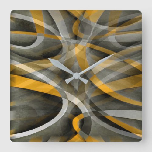 Eighties Retro Mustard Yellow and Grey Abstract Cu Square Wall Clock