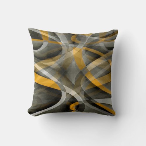 Eighties Retro Mustard Yellow and Grey Abstract Cu Throw Pillow