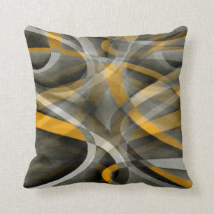 Eighties Retro Mustard Yellow and Grey Abstract Cu Throw Pillow