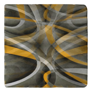 Eighties Retro Mustard Yellow and Grey Abstract Cu Trivet