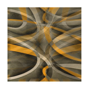 Eighties Retro Mustard Yellow and Grey Abstract Cu Wood Wall Art