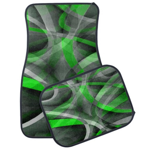 Eighties Retro Neon Green and Grey Curved Line Pat Car Floor Mat