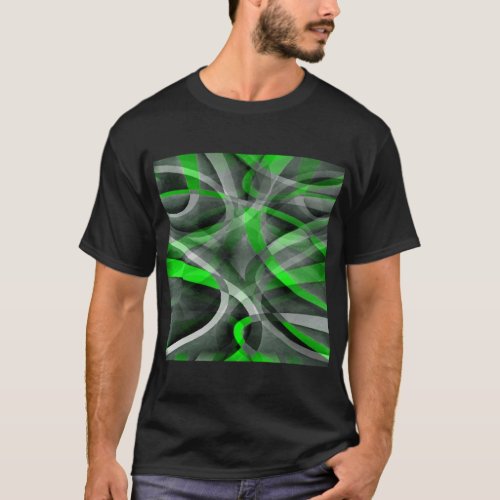 Eighties Retro Neon Green and Grey Curved Line Pat T_Shirt
