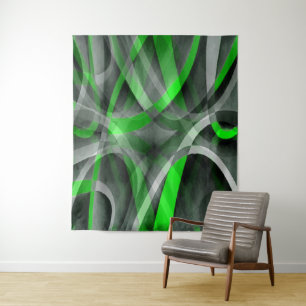 Eighties Retro Neon Green and Grey Curved Line Pat Tapestry