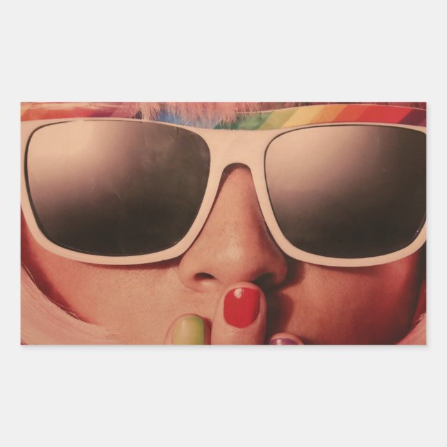 Eighties retro pop art fashion girl rectangular sticker (Front)